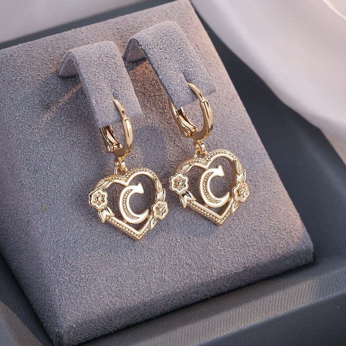 Annalise Heart Letter Initial Hoop Earrings