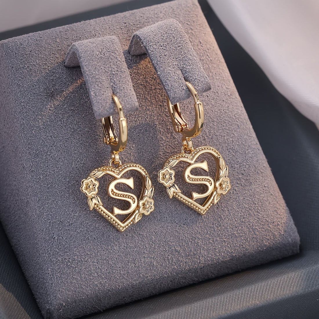Annalise Heart Letter Initial Hoop Earrings