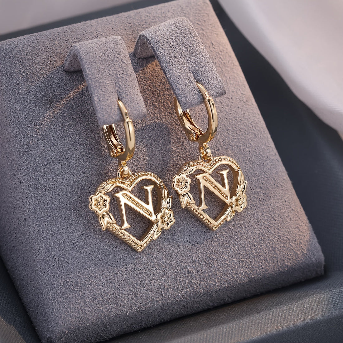 Annalise Heart Letter Initial Hoop Earrings