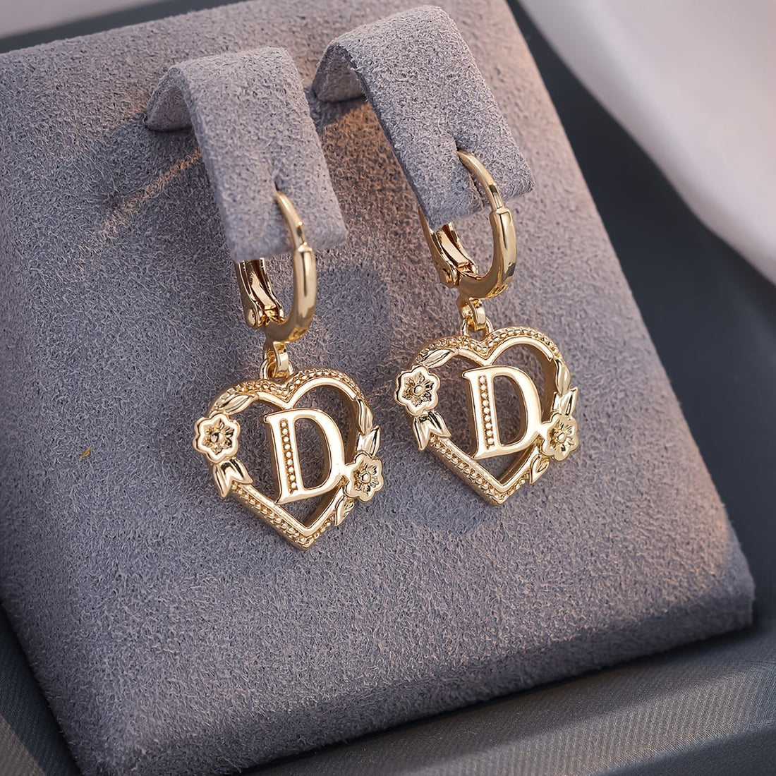Annalise Heart Letter Initial Hoop Earrings
