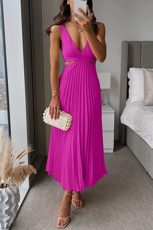 Aelise | Pleated Satin Midi Dress-Midi Dresses-Urban Devyne-Pink-S-Urban Devyne