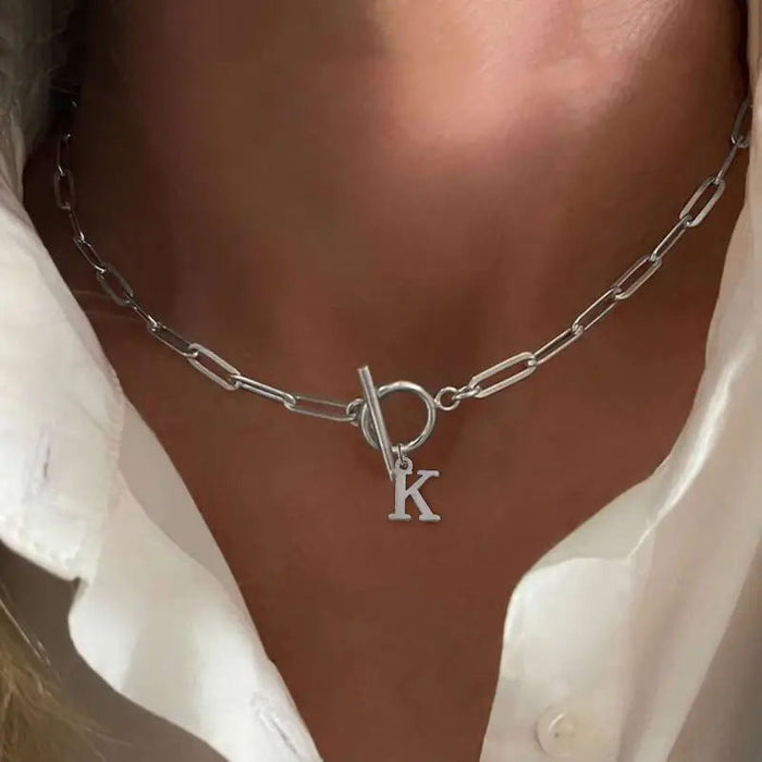 Emily Letter Initial Circle Lock Clasp Necklace