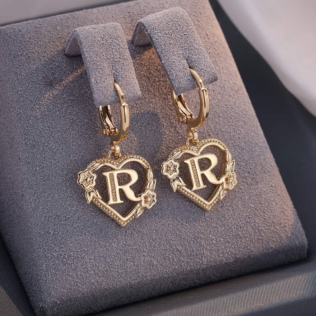 Annalise Heart Letter Initial Hoop Earrings