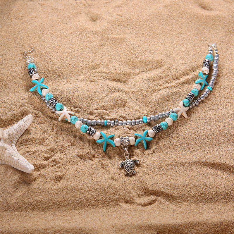 Stella - Turquoise Sea Turtle & Starfish Charm Anklet