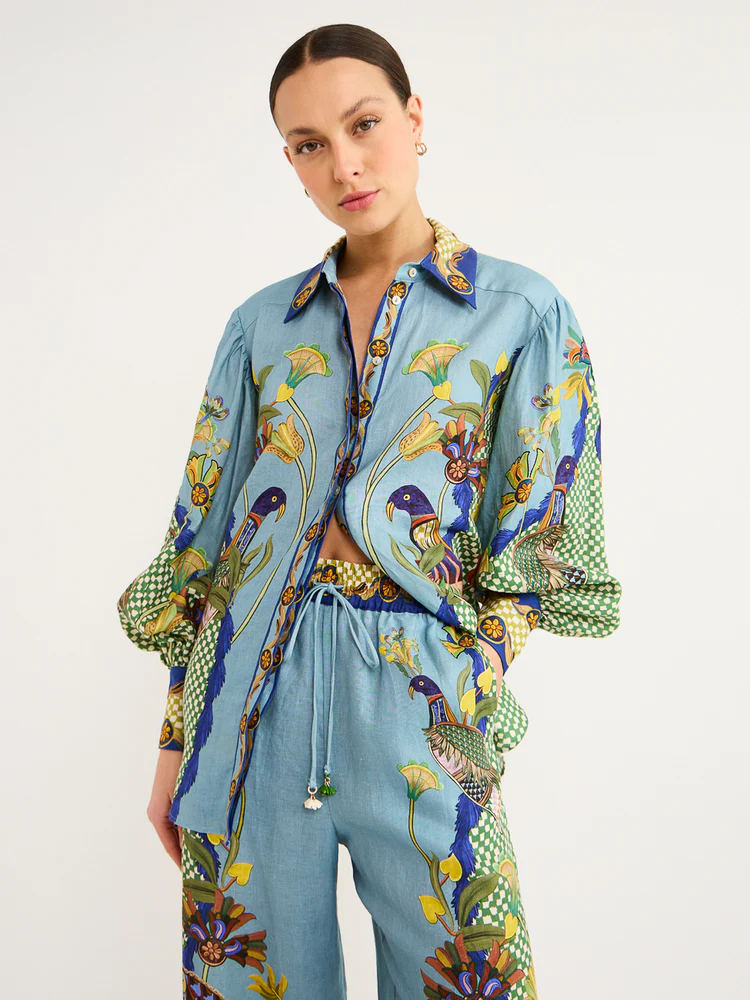Zariah | Relaxed Shirt & Pant Co-Ord in Misty Blue
