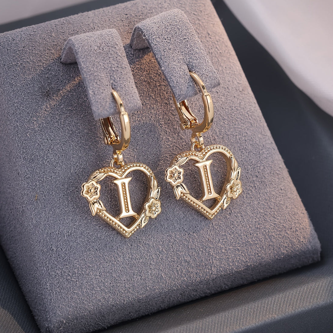 Annalise Heart Letter Initial Hoop Earrings