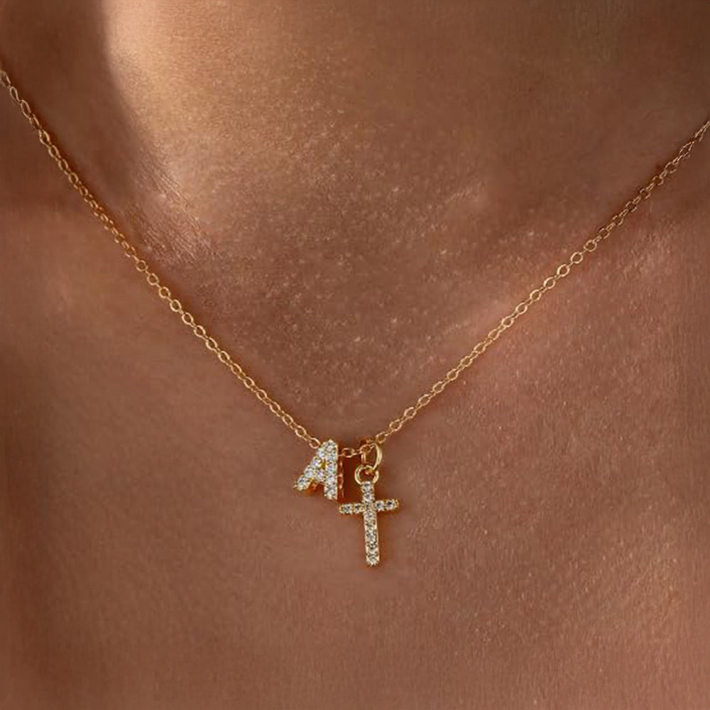 Gracie Personalized Diamond Initial Cross Pendant Necklace
