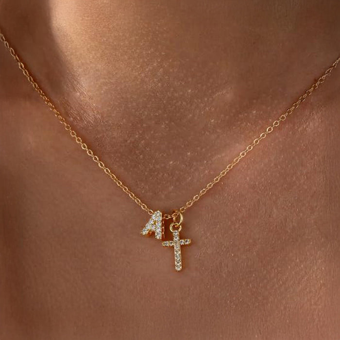 Gracie Personalized Diamond Initial Cross Pendant Necklace