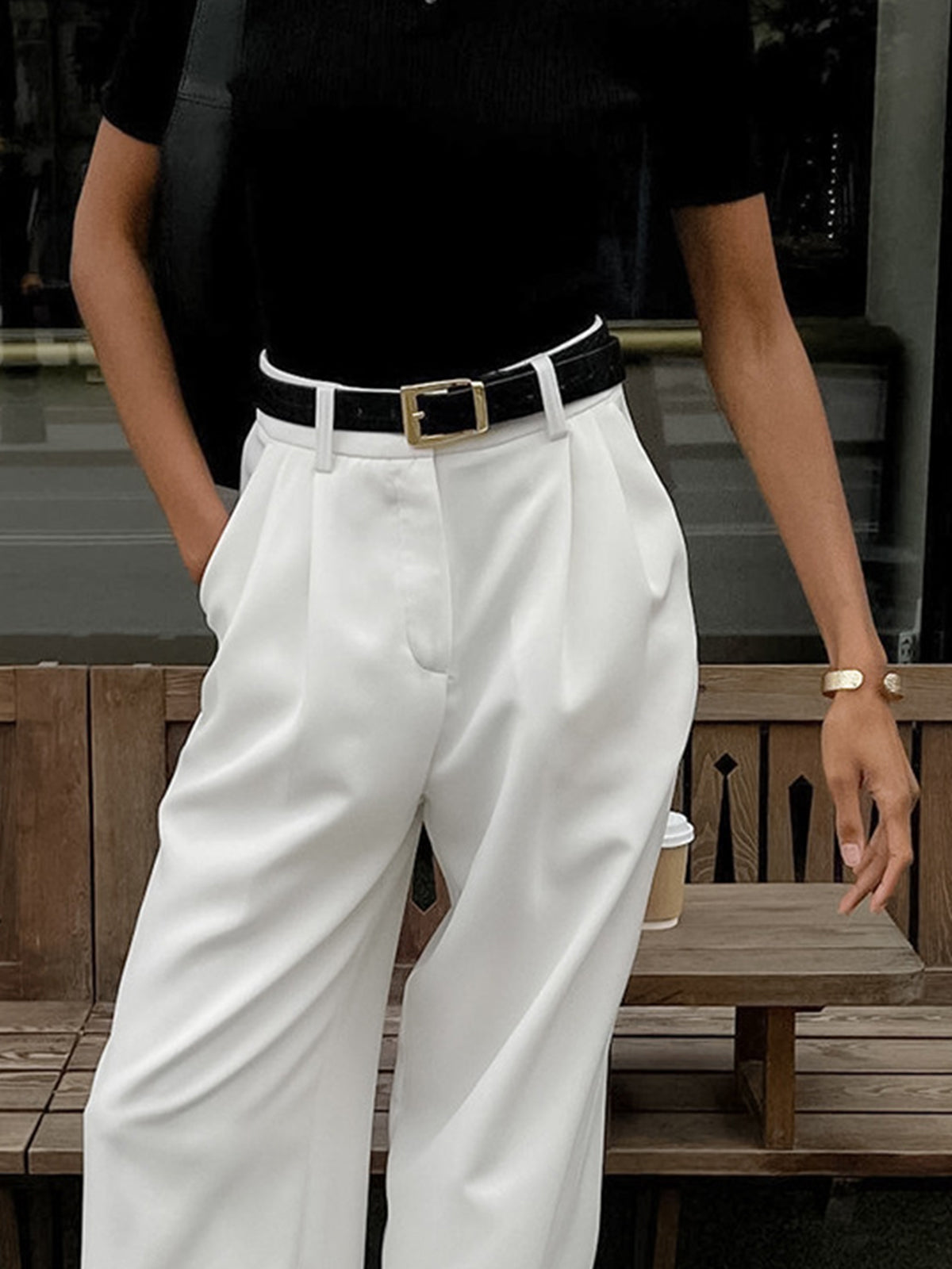 Elysian | Wide Leg Solid Pants Without Belt