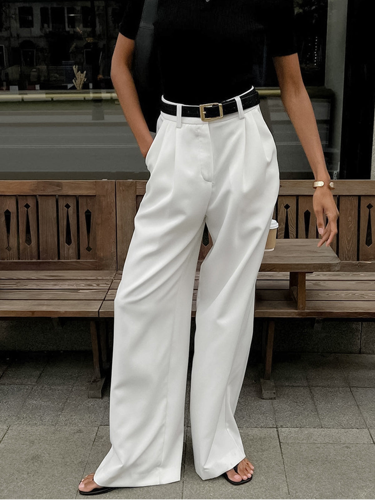 Elysian | Wide Leg Solid Pants Without Belt