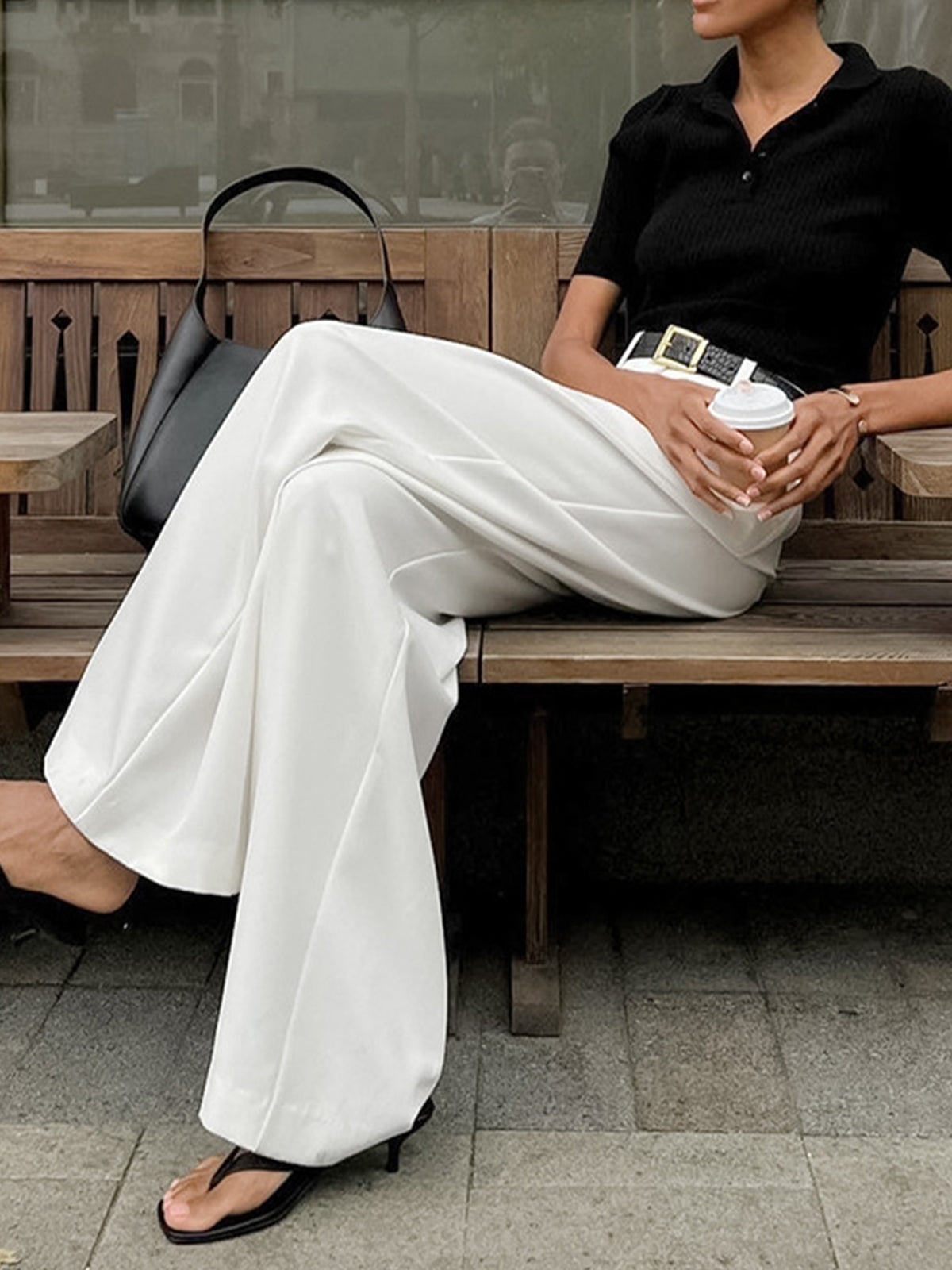 Elysian | Wide Leg Solid Pants Without Belt