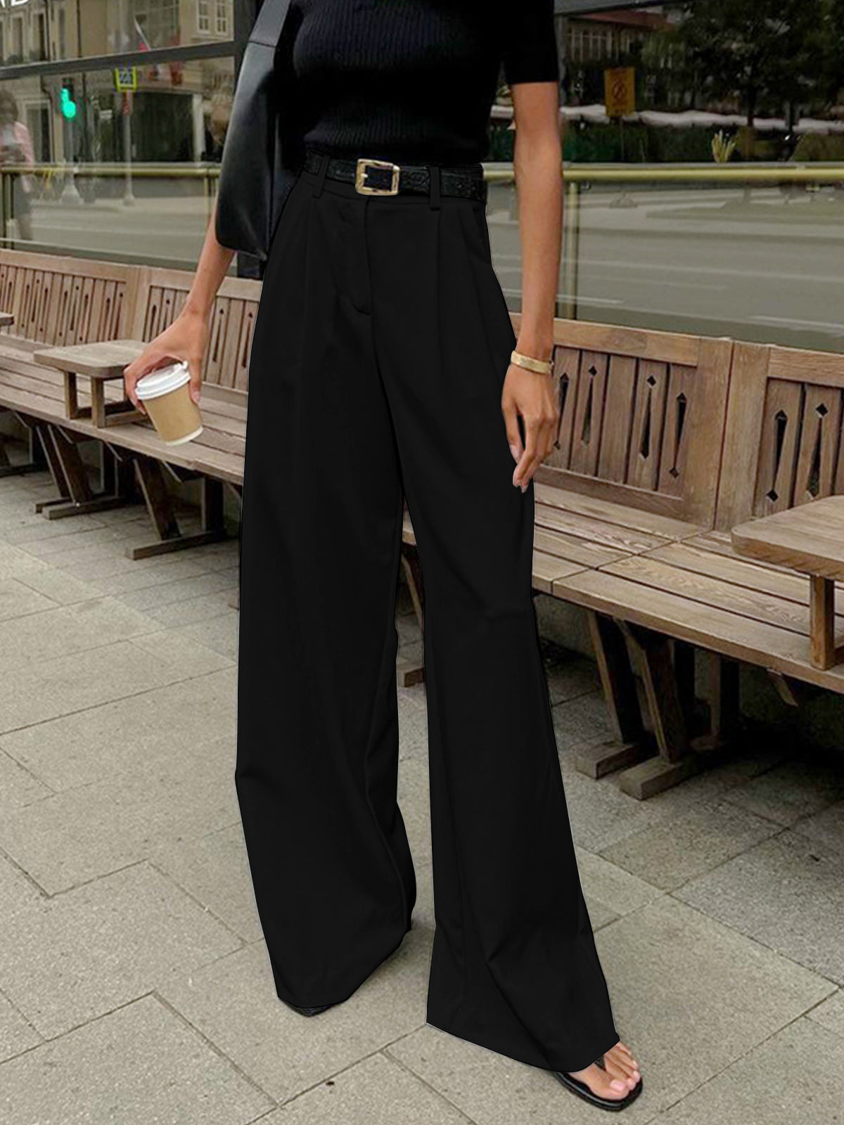 Elysian | Wide Leg Solid Pants Without Belt