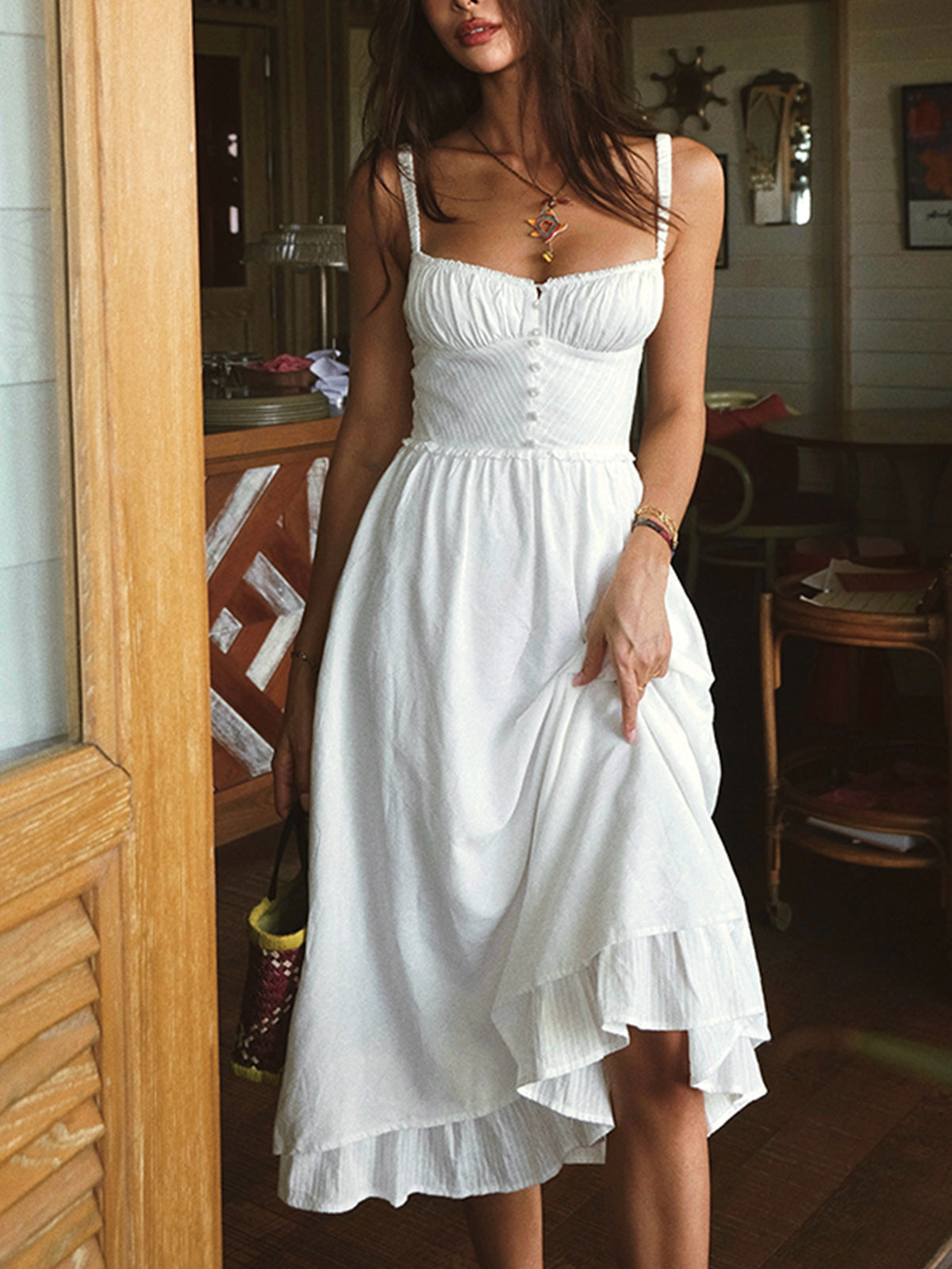 Luna | Plain Midi Dress With Ruffle Hem Cami