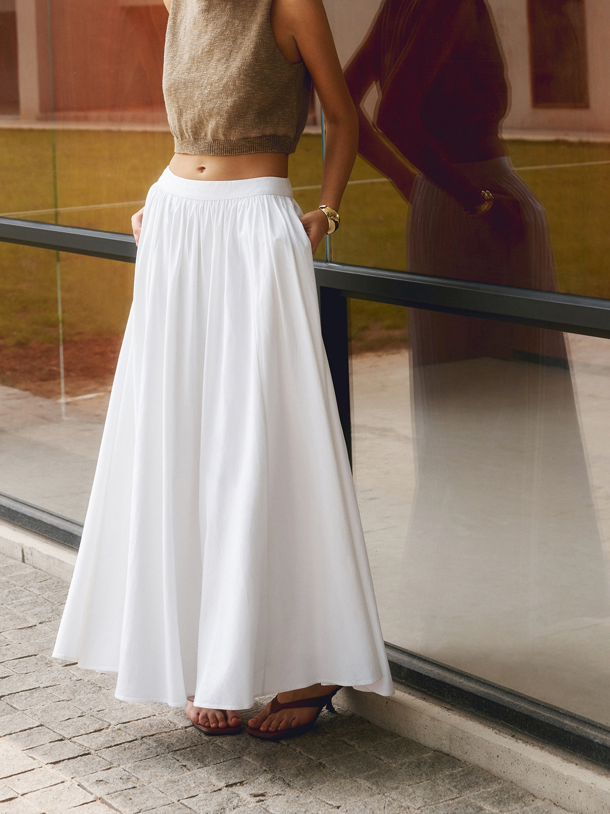 Alba | Linen Pleated Maxi Skirt-Skirts-Urban Devyne-Urban Devyne