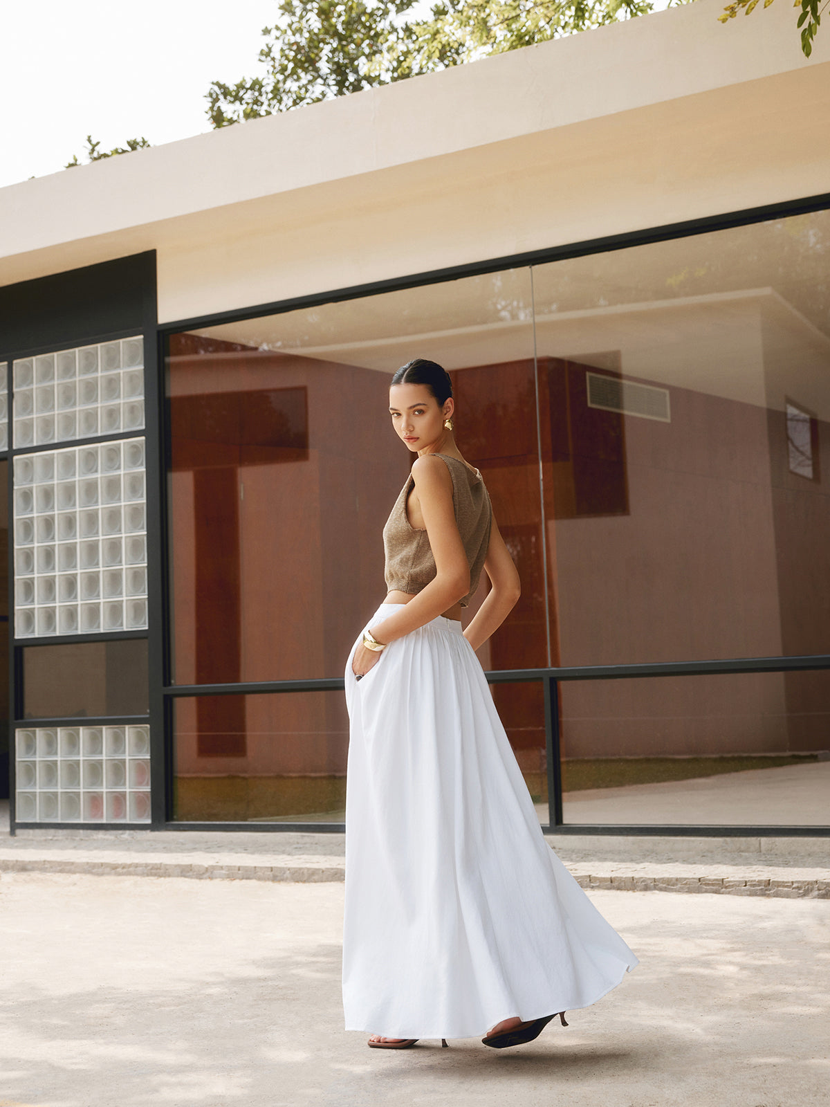 Alba | Linen Pleated Maxi Skirt