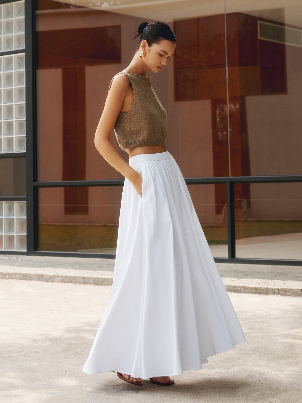 Alba | Linen Pleated Maxi Skirt-Skirts-Urban Devyne-White-XS-Urban Devyne