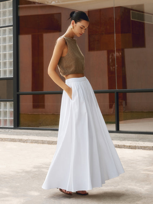 Alba | Linen Pleated Maxi Skirt