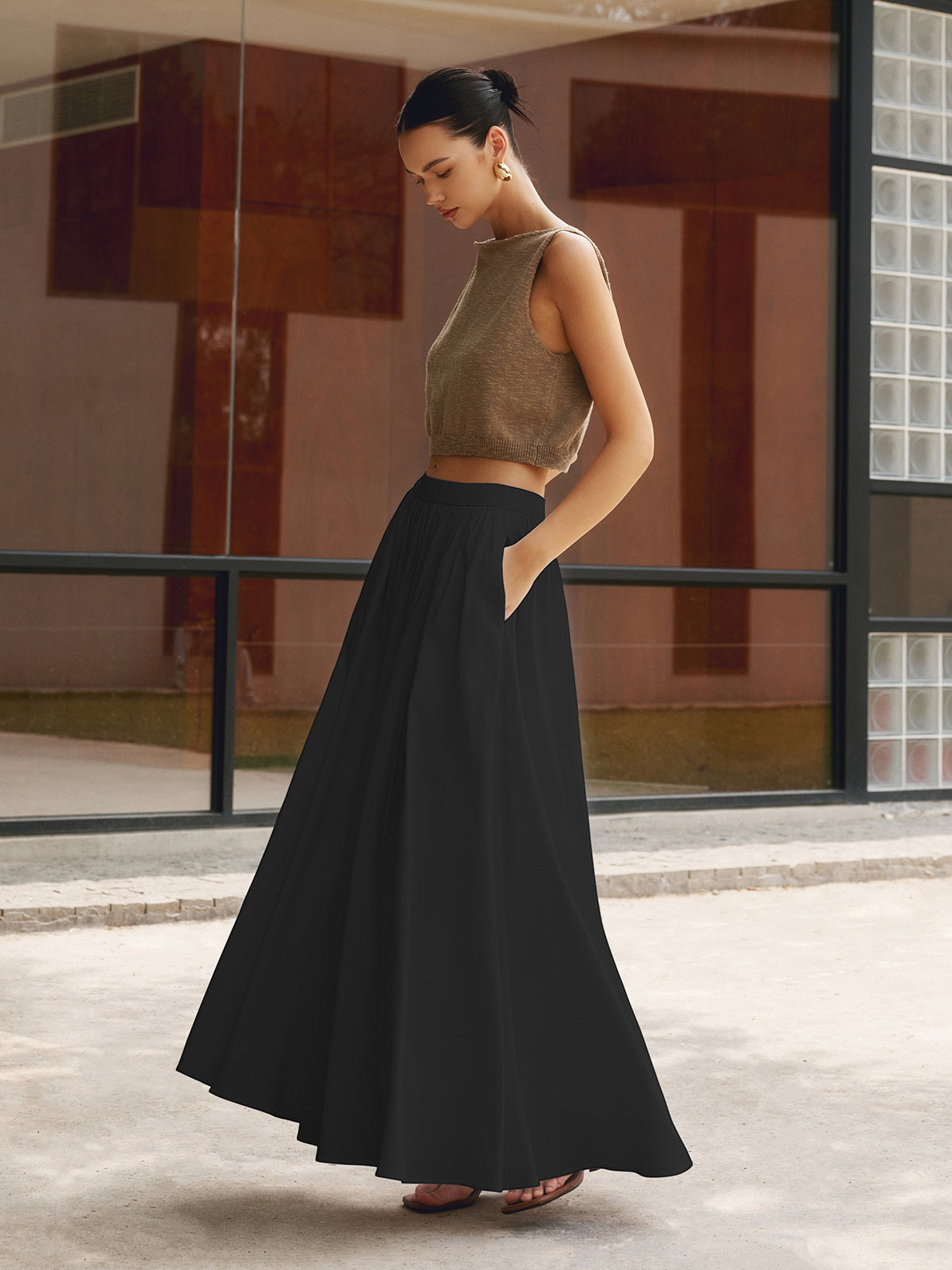 Alba | Linen Pleated Maxi Skirt-Skirts-Urban Devyne-Black-XS-Urban Devyne