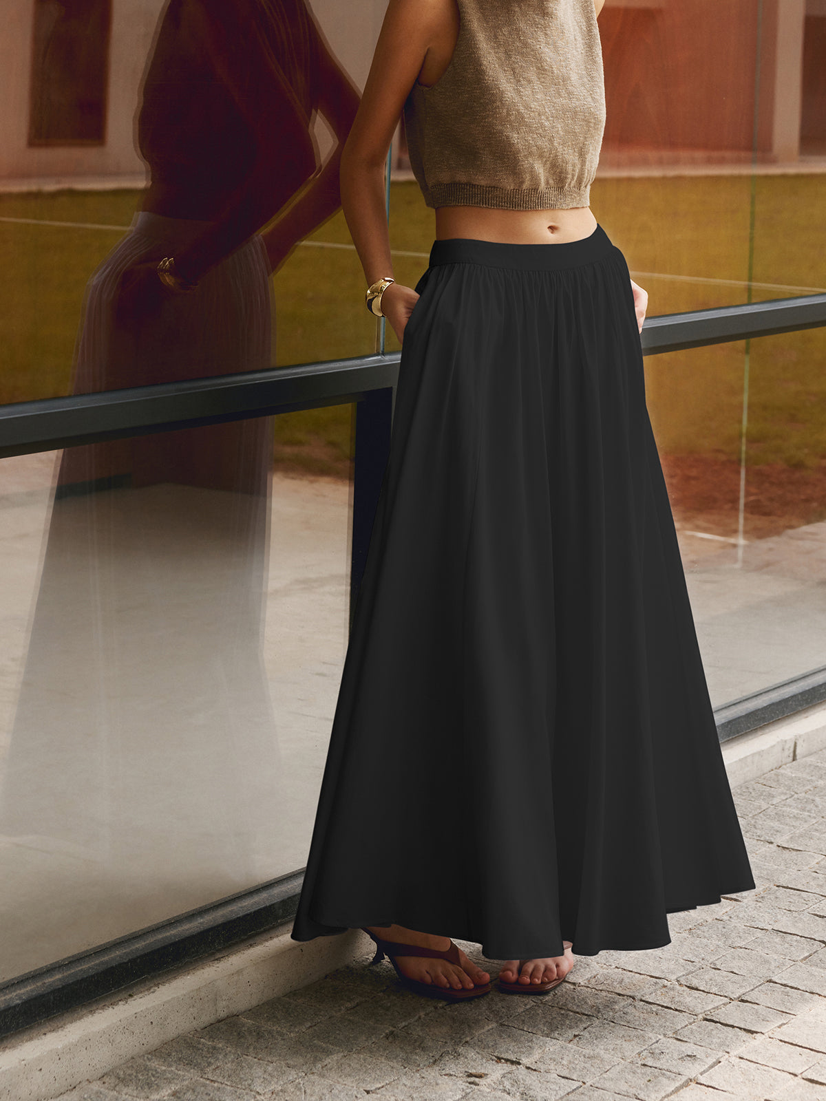 Alba | Linen Pleated Maxi Skirt-Skirts-Urban Devyne-Urban Devyne