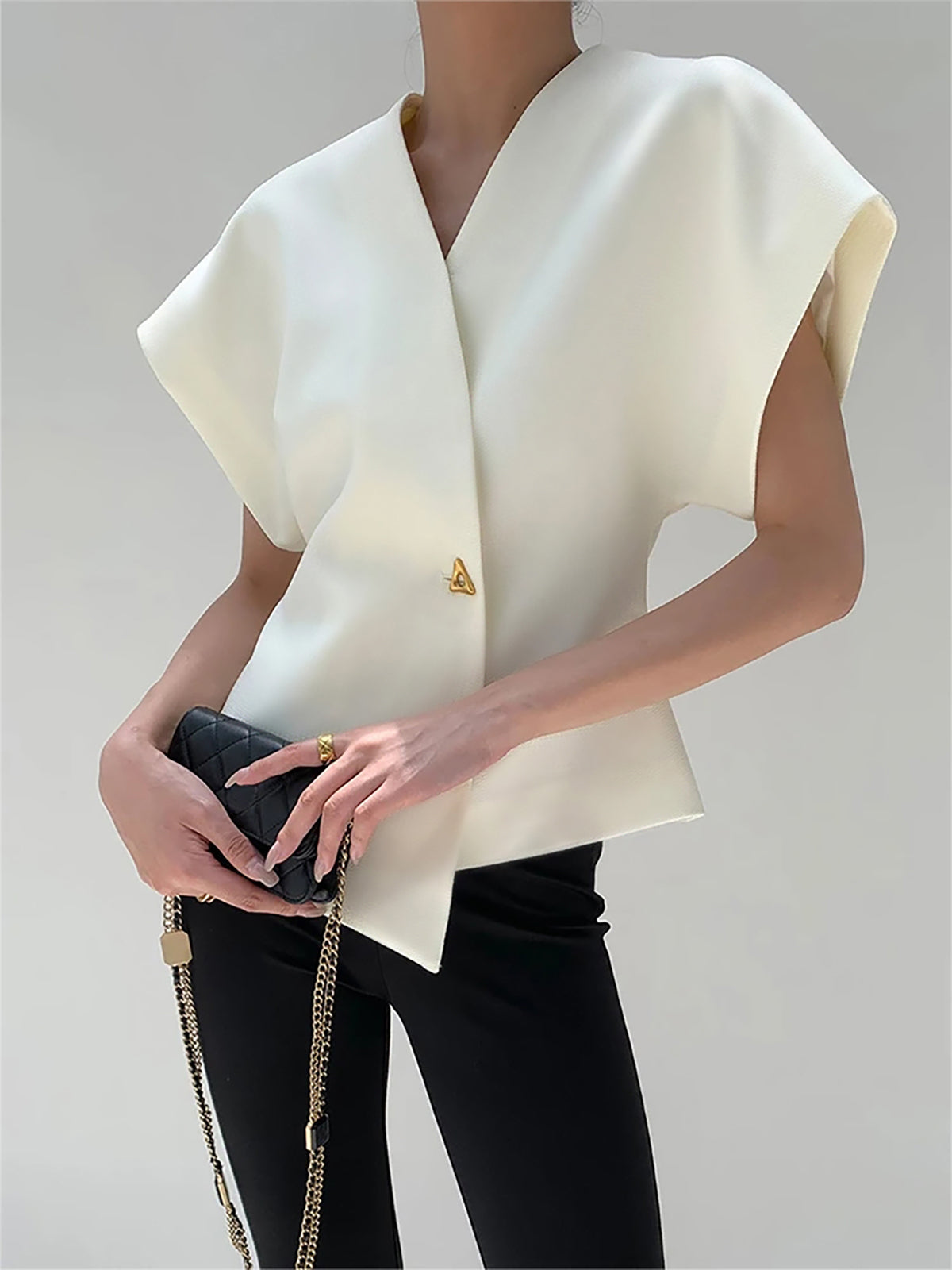 Althea | V‑Neck Button‑Down Blouse-Tops-Urban Devyne-White-XS-Urban Devyne