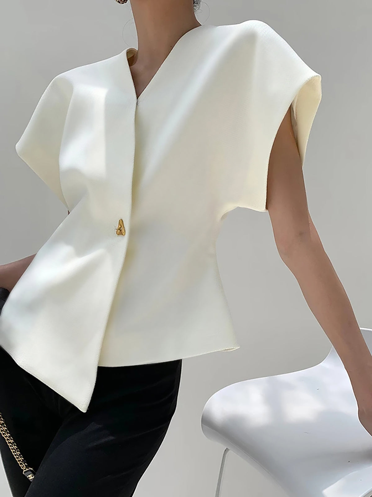 Althea | V‑Neck Button‑Down Blouse-Tops-Urban Devyne-Urban Devyne