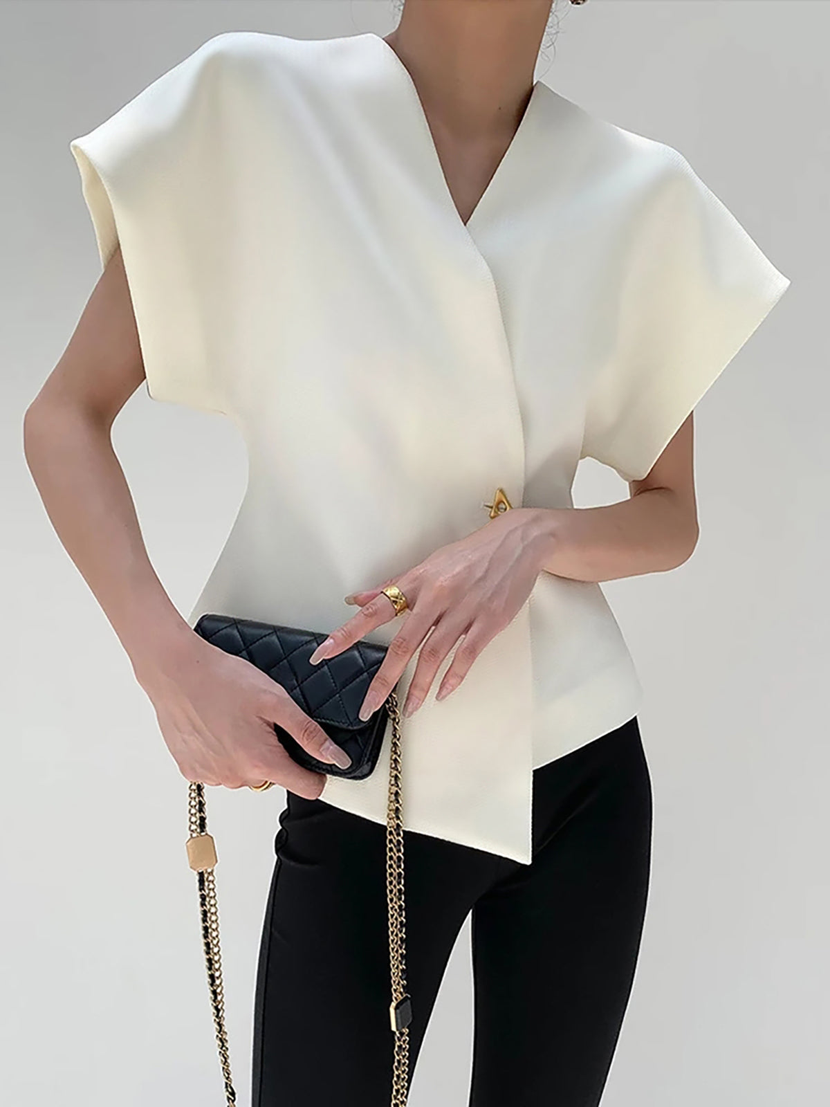 Althea | V‑Neck Button‑Down Blouse-Tops-Urban Devyne-Urban Devyne