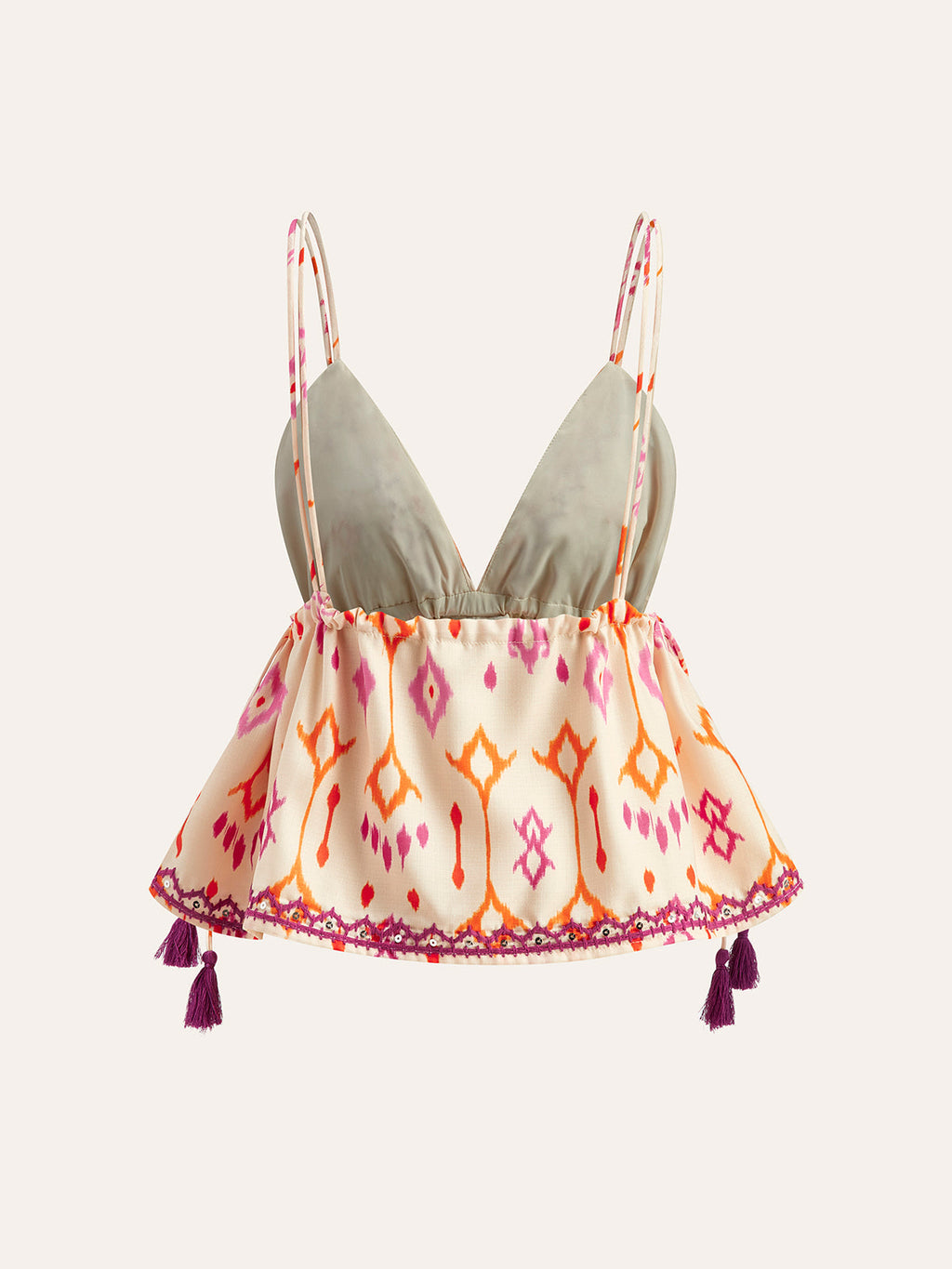 Isla | Embroidered Boho Cami Top with Tassel Tie