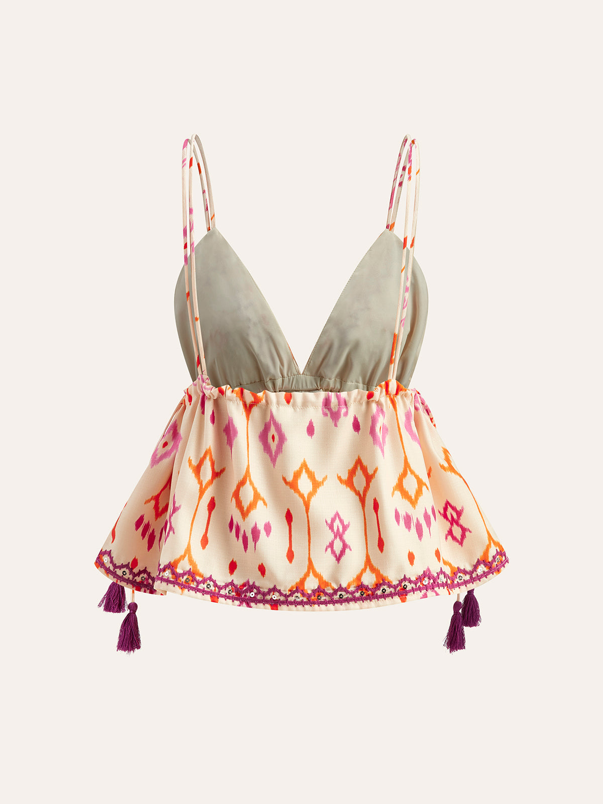 Isla | Embroidered Boho Cami Top with Tassel Tie