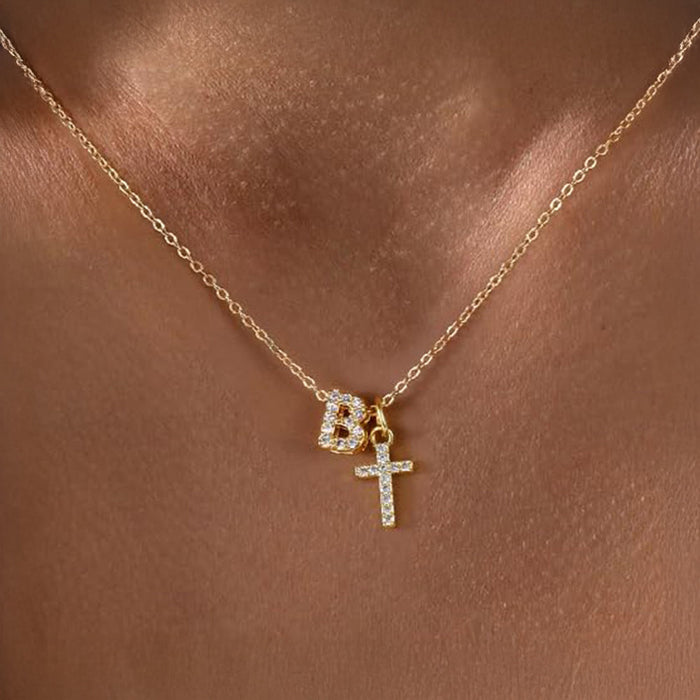 Gracie Personalized Diamond Initial Cross Pendant Necklace