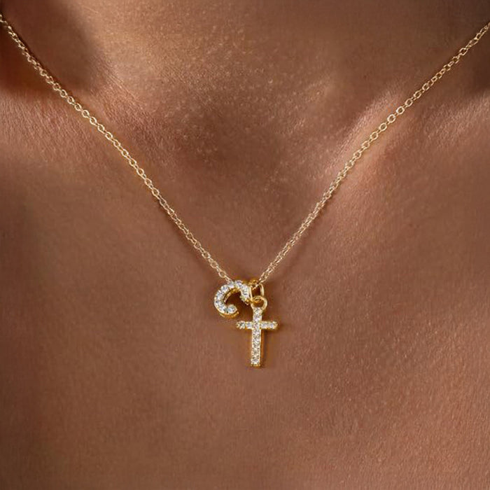 Gracie Personalized Diamond Initial Cross Pendant Necklace