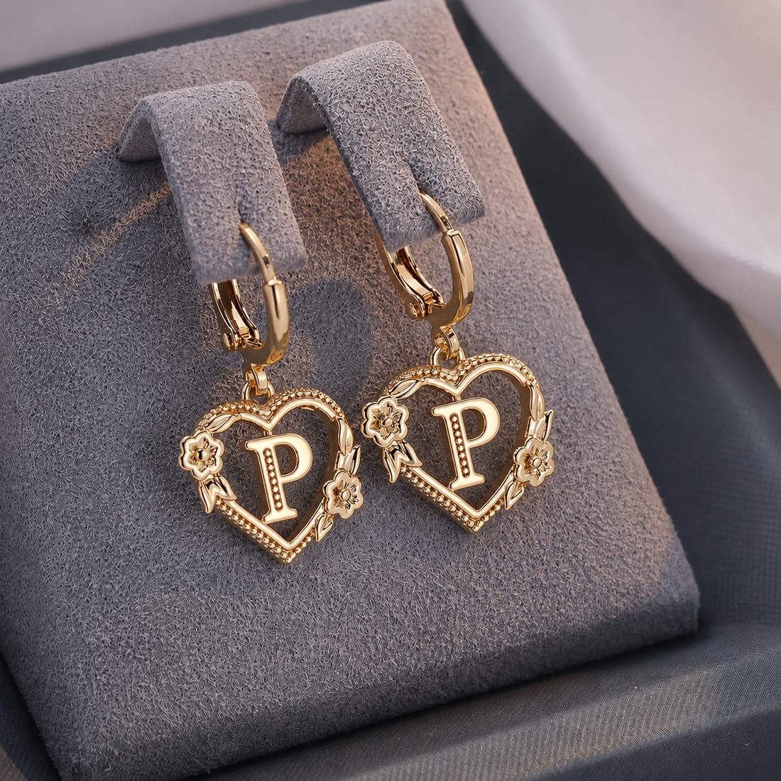 Annalise Heart Letter Initial Hoop Earrings