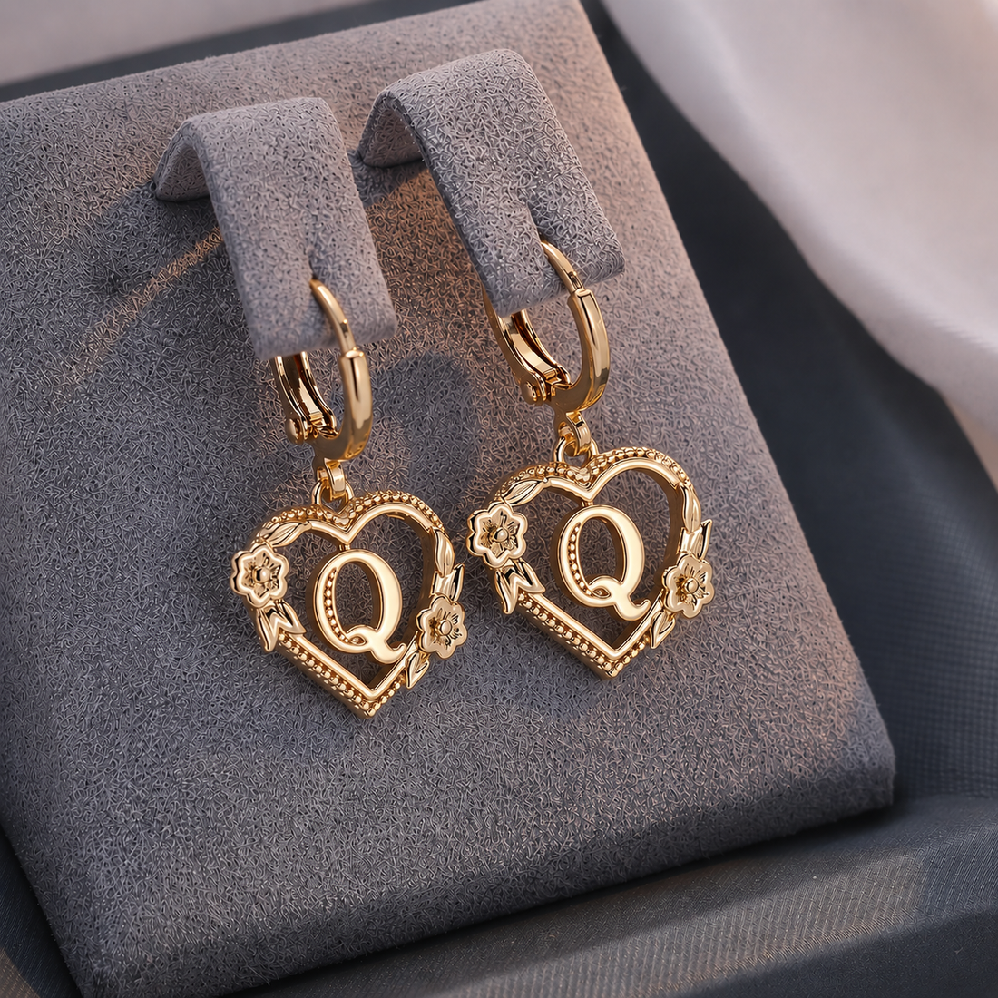 Annalise Heart Letter Initial Hoop Earrings