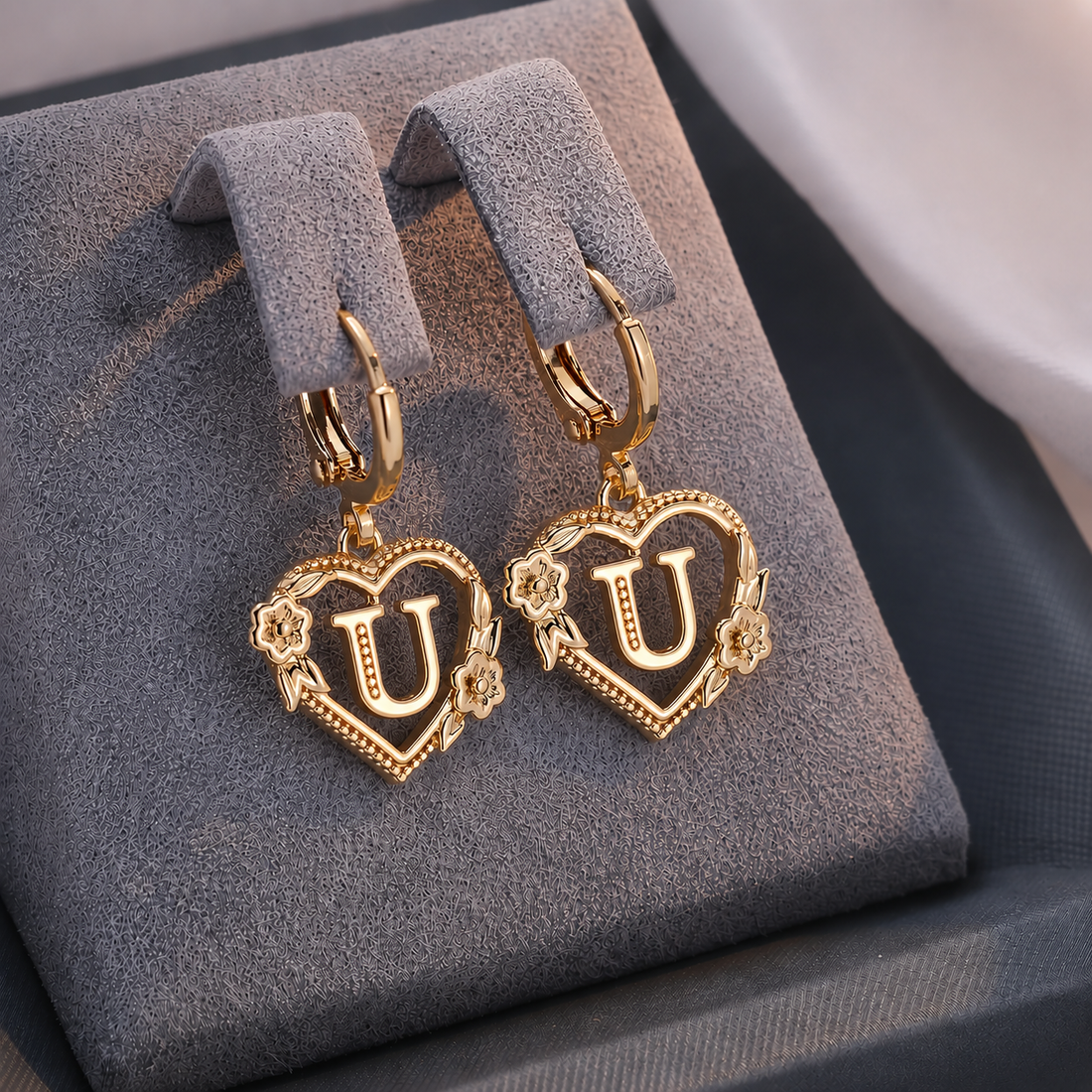 Annalise Heart Letter Initial Hoop Earrings