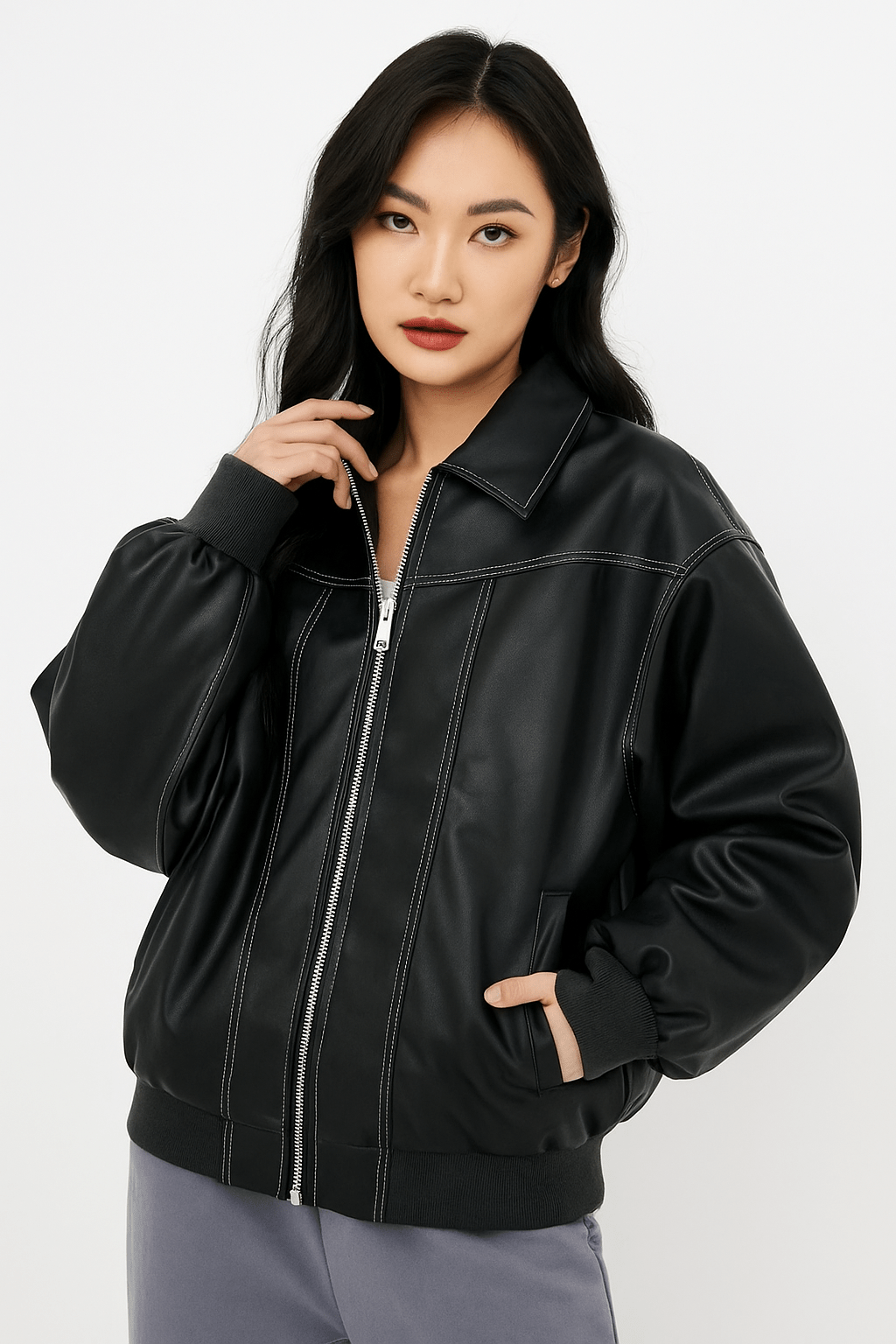 Oversized Leather Winter Jacket