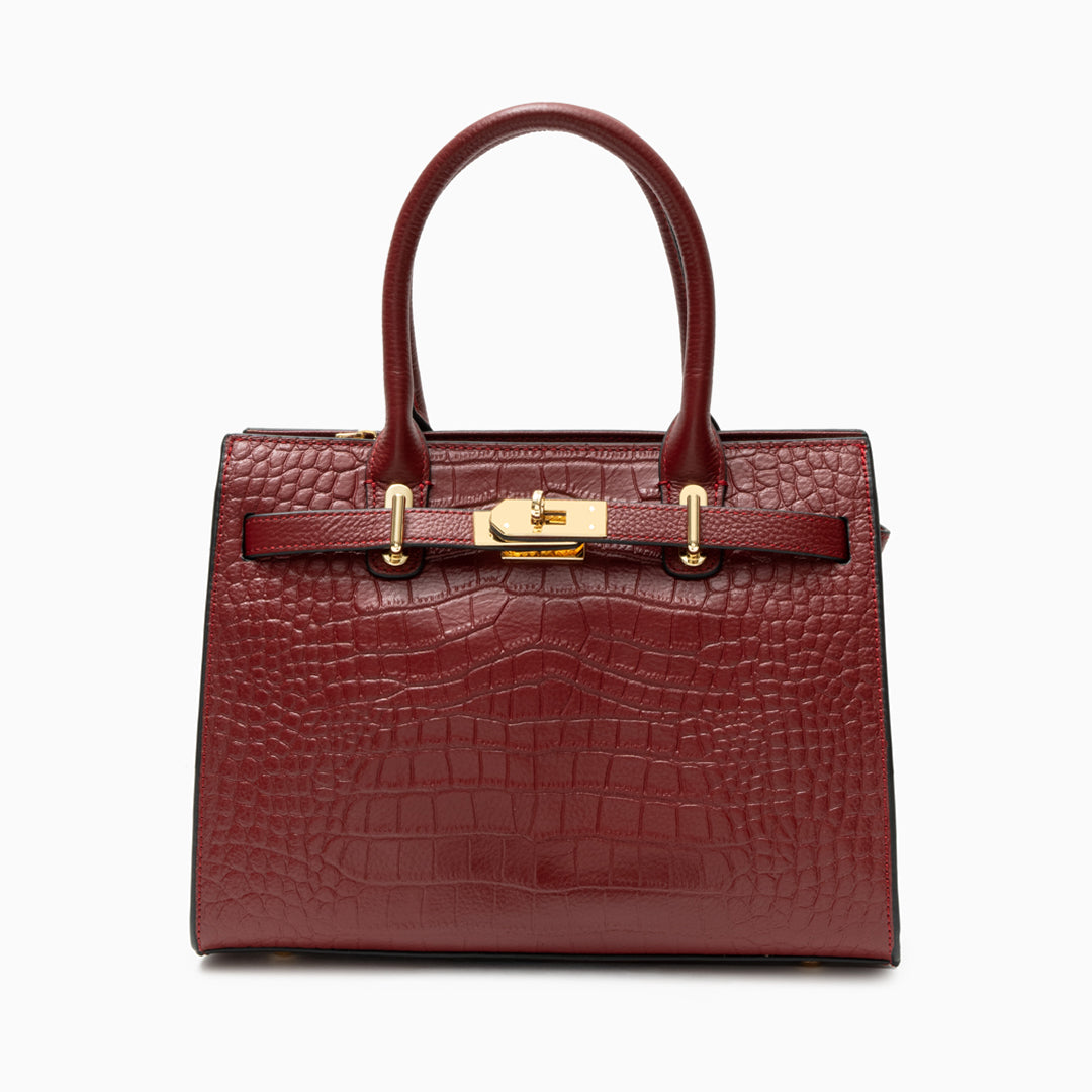 Daisy | Croc-Embossed Leather Handbag-Handbag-Urban Devyne-Burgundy-Urban Devyne