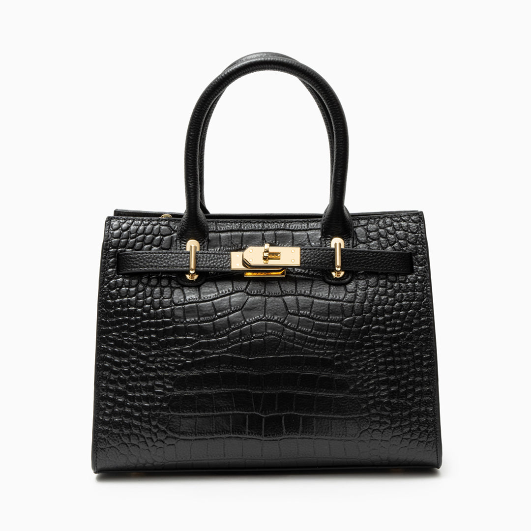 Daisy | Croc-Embossed Leather Handbag-Handbag-Urban Devyne-Black-Urban Devyne