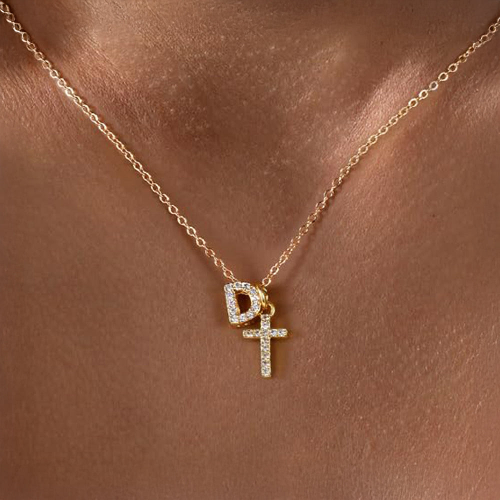 Gracie Personalized Diamond Initial Cross Pendant Necklace