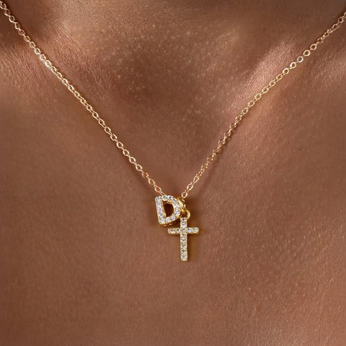 Gracie Personalized Diamond Initial Cross Pendant Necklace