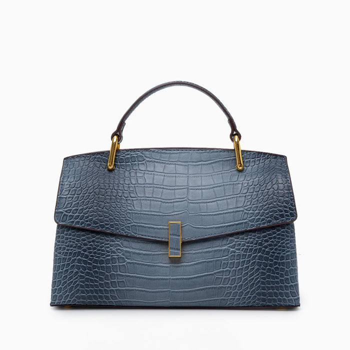 Nadia | Croc-Embossed Top Handle Satchel Bag-Handbag-Urban Devyne-Blue-Urban Devyne