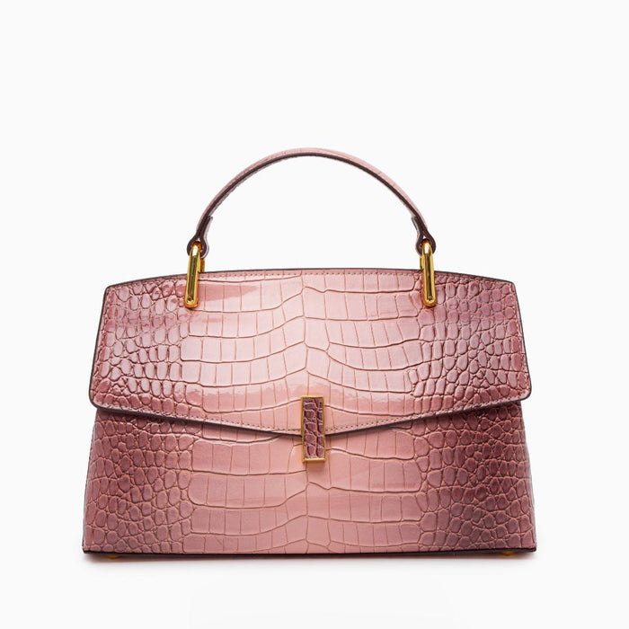 Nadia | Croc-Embossed Top Handle Satchel Bag-Handbag-Urban Devyne-Salmon Pink-Urban Devyne