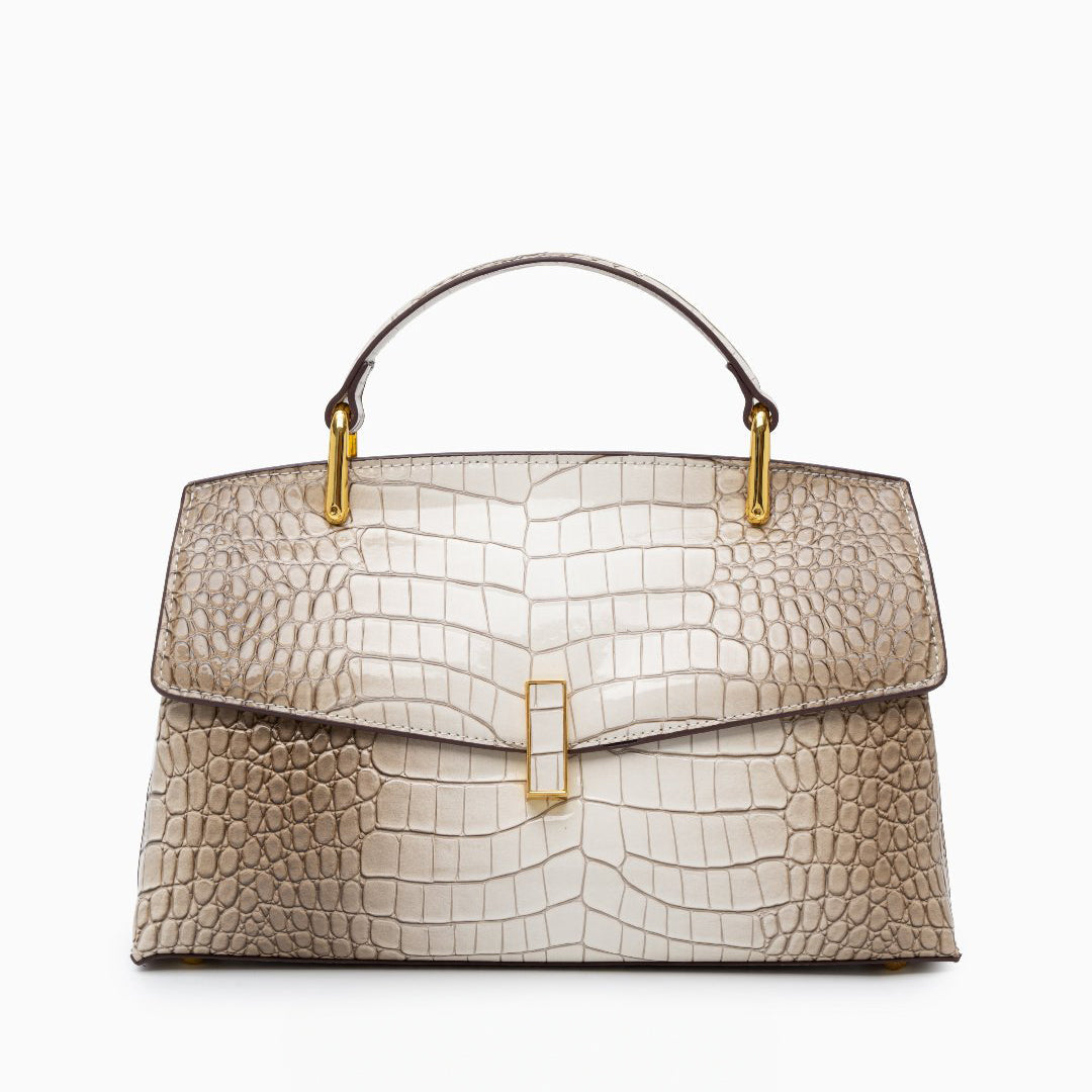 Nadia | Croc-Embossed Top Handle Satchel Bag-Handbag-Urban Devyne-Light Beige-Urban Devyne