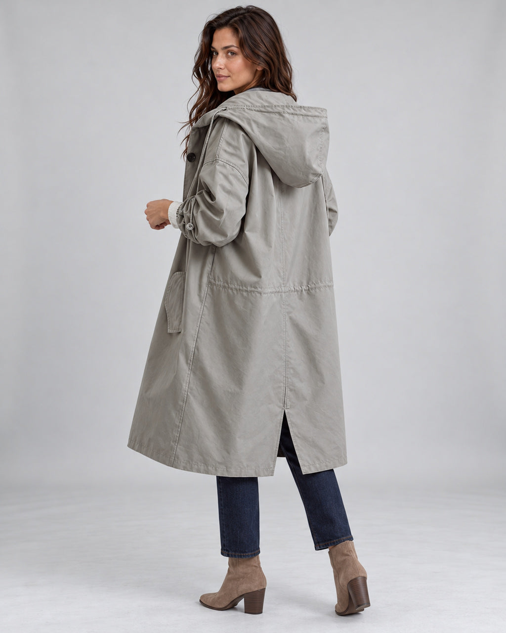 Women's water-repellent hooded trench coat – Gray Back – Andrea