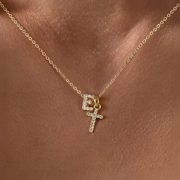 Gracie Personalized Diamond Initial Cross Pendant Necklace