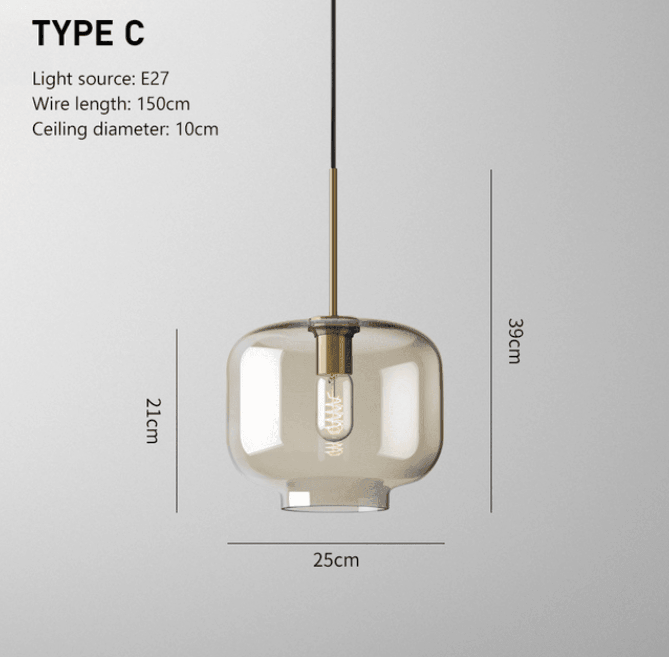 Minimalist Brass & Smoked Glass Pendant Light