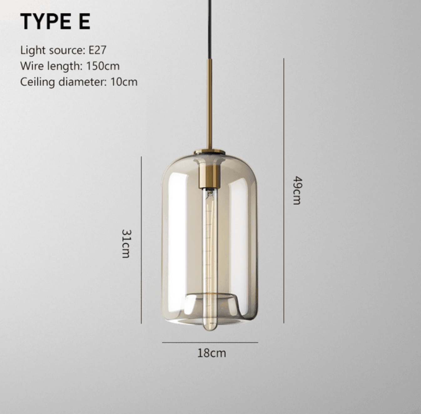 Minimalist Brass & Smoked Glass Pendant Light