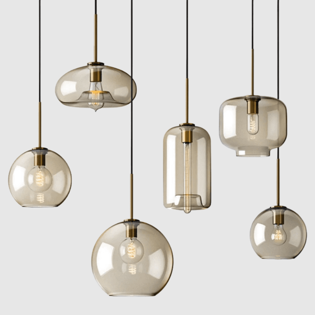 Minimalist Brass & Smoked Glass Pendant Light