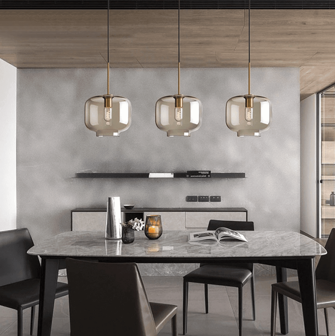 Minimalist Brass & Smoked Glass Pendant Light