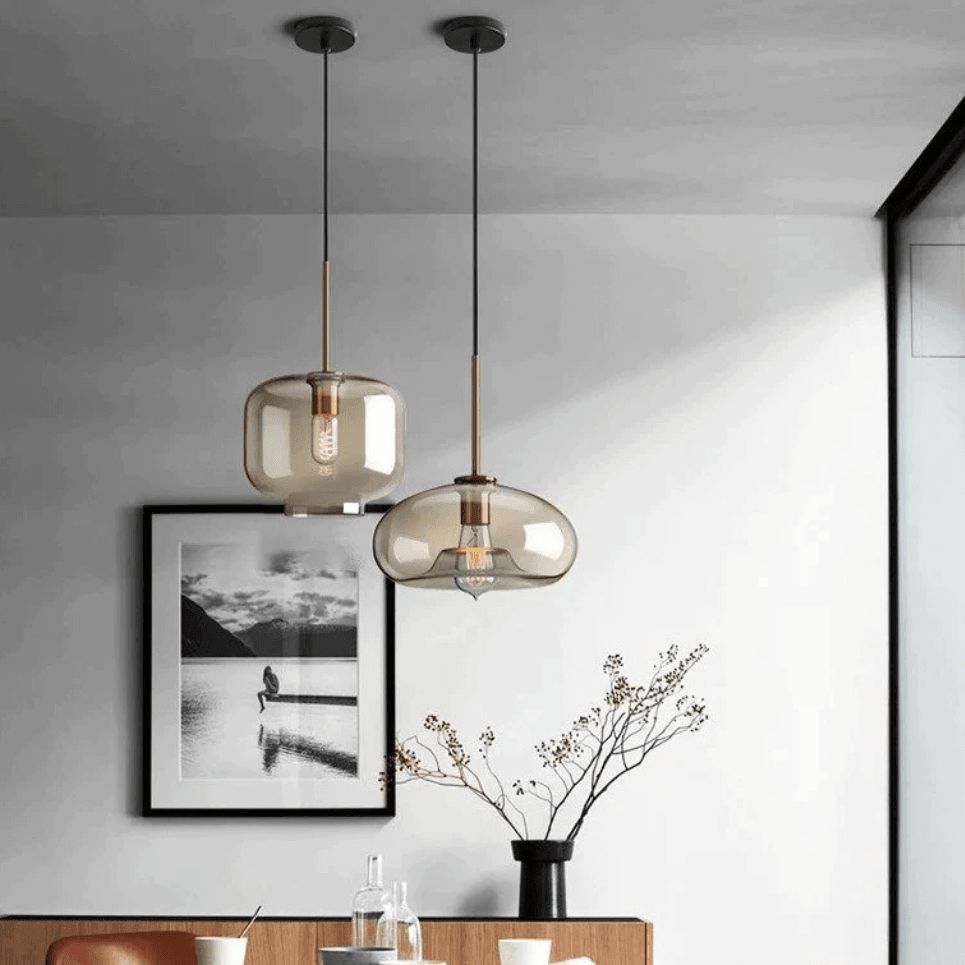 Minimalist Brass & Smoked Glass Pendant Light