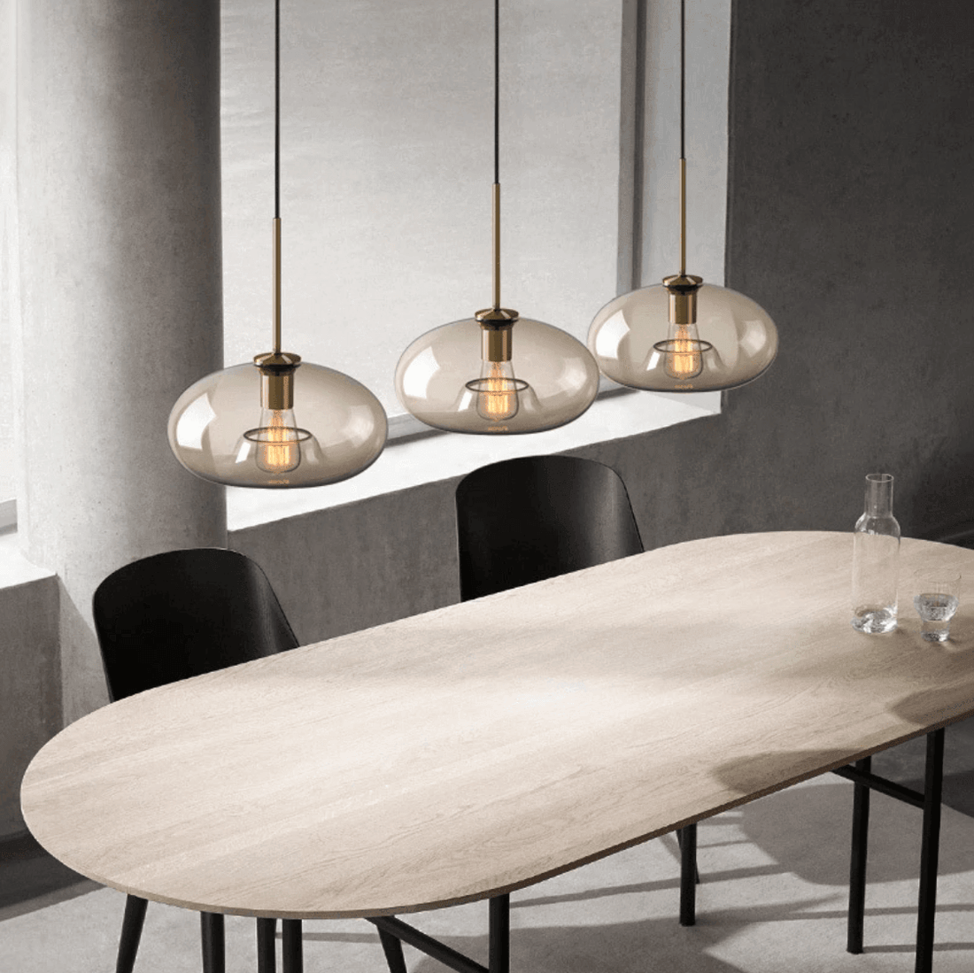 Minimalist Brass & Smoked Glass Pendant Light