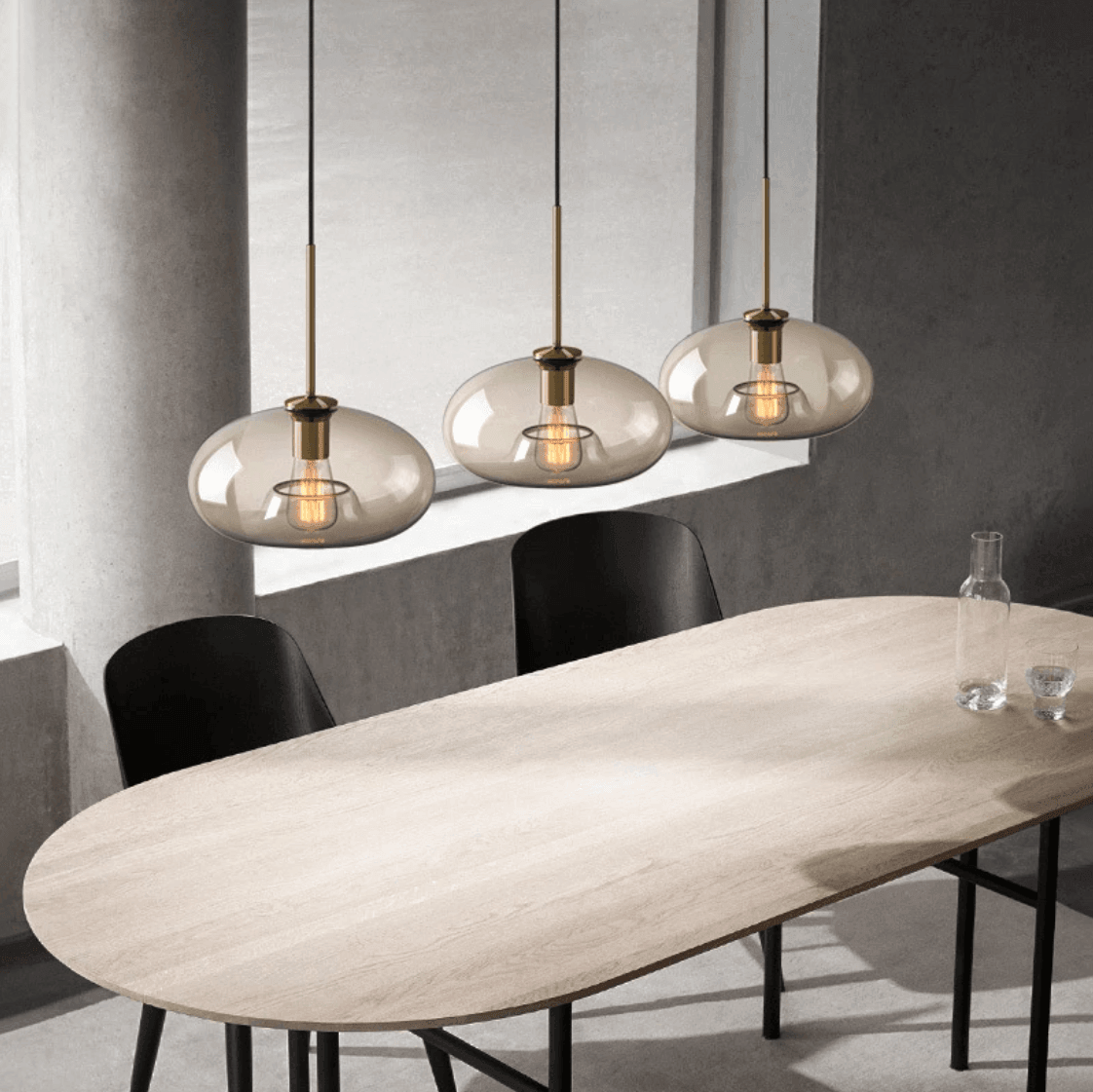 Minimalist Brass & Smoked Glass Pendant Light